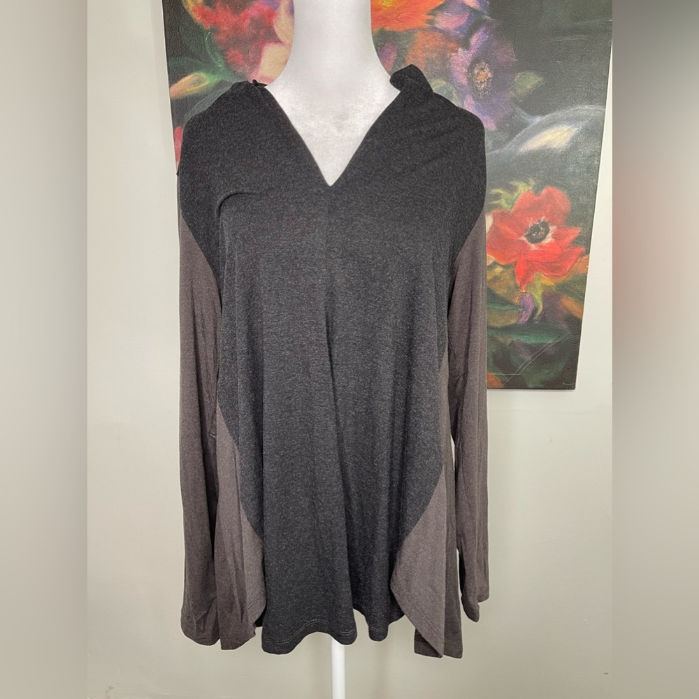 Alembika gray and Brown Elegant Butter Soft asymmetrical tunic Sz 3 Lagenlook